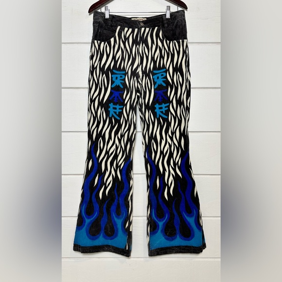 Vtg Gypsy Rose Baggy Flare Grunge Y2K Zebra Print Pants Jeans Goth Skate SzXL - Picture 2 of 10